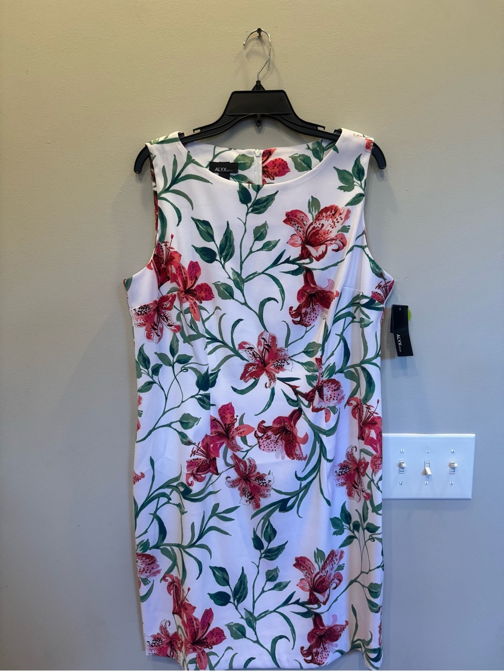 ALYX White Midi Sheath Dress with Pink Floral Print